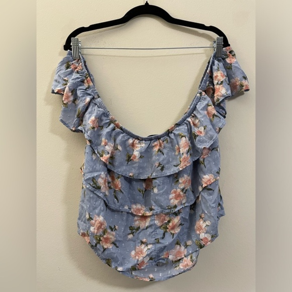 American Eagle Floral‎ Flutter Sleeve Tiered Crop Top - S